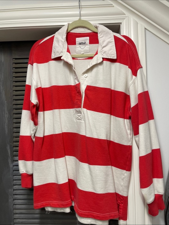 aerie Tops - aerie Red and White Striped Rugby Pullover